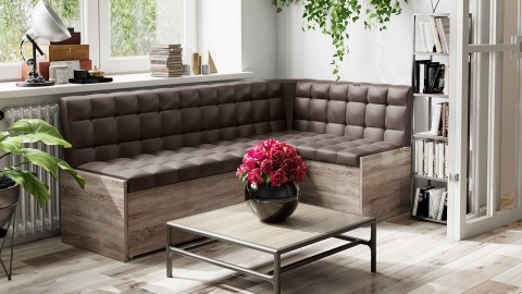 Скамья угловая со спальным местом «Форест» (Дуб Сонома трюфель/Кожзам коричневый